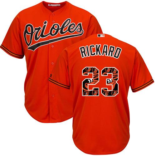 Orioles #23 Joey Rickard Orange Team Logo Fashion Stitched MLB Jersey